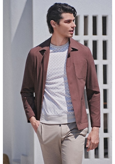 İmza Kahverengi Berberi Yaka Slim Fit Esnek Mont 1007260154 Koyu Kahverengi