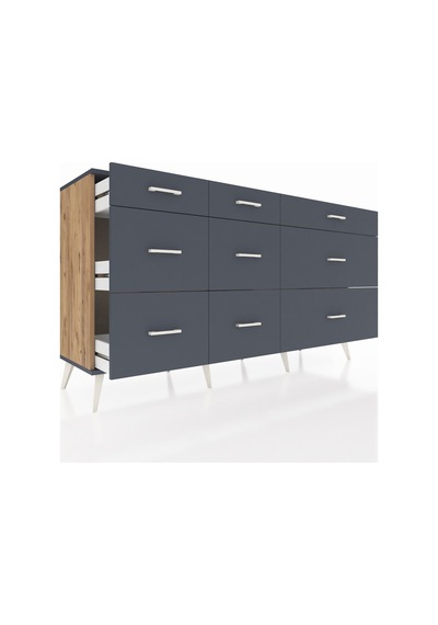 Kronos Konsol 9 Çekmeceli 176x59x99 Çam-antrasit Çam-antrasit