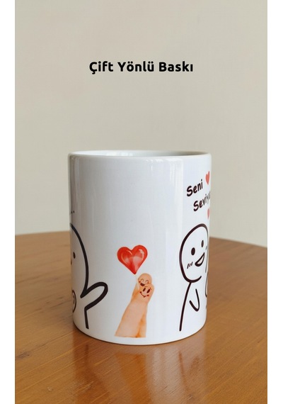 Çift Kupası Seni Seviyorum Kadın Yazılı Sevgiliye Eşe Özel Hediye Kalpli Kupa Bardak Özel Tasarımlı Beyaz