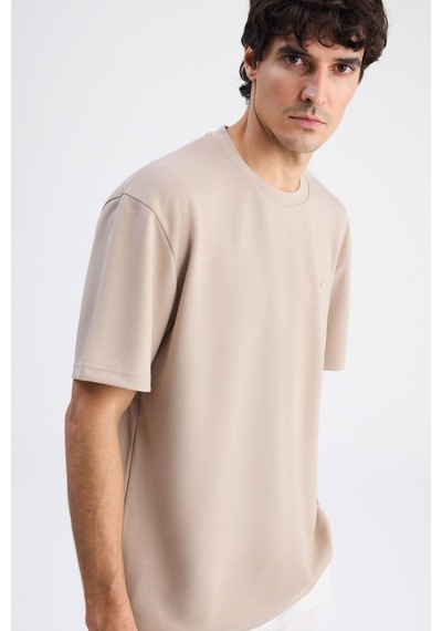 D's Damat Ds Damat Comfort Fit Bej Bisiklet Yaka Viskonlu Tişört 6hc14ort10013