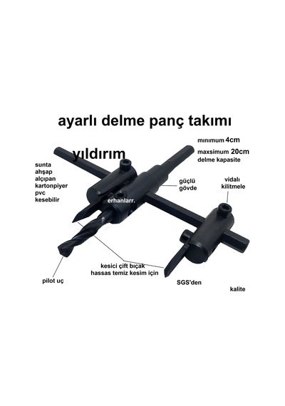 Sunta Kesme 4x200 Panç Alçıpan Panç Ayarlı Panç Daire Kesme Büyük