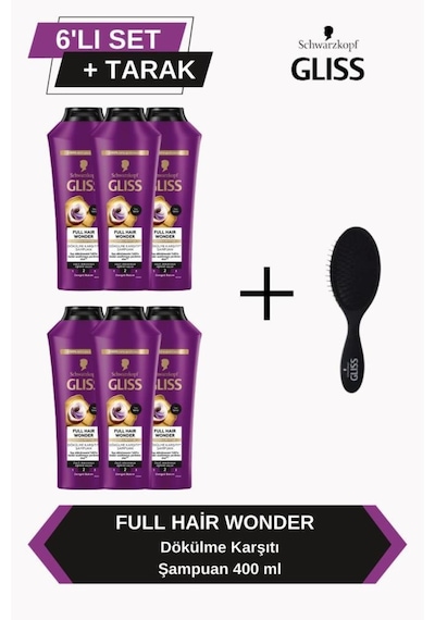 Full Hair Wonder Dökülme Karşıtı Şampuan 400ml X 6'lı Set+tarak set-hnkl-5227-6369 Tüm Saçlar