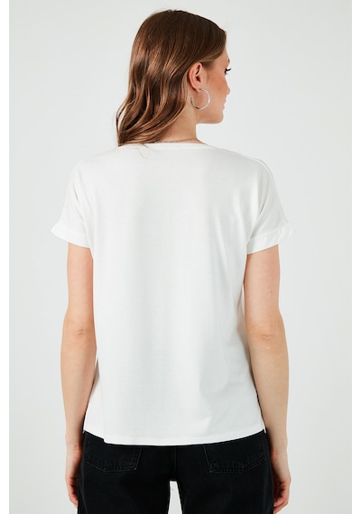 Lela V Yaka Relaxed Fit Yırtmaç Detaylı 2'Li Paket Bayan Bluz 5862000S2 Ekru-Saks