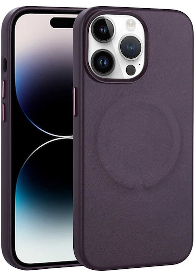 Apple Uyumlu iPhone 14 Pro Max Uyumlu Pu Deri Magsafe Wireless Şarj Özellikli Zore Derix Kapak-derin Mor -