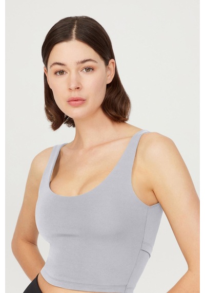 Los Ojos Gri Hafif Destekli Sırt Detaylı Kaplı Crop Top Büstiyer Cropped Gri