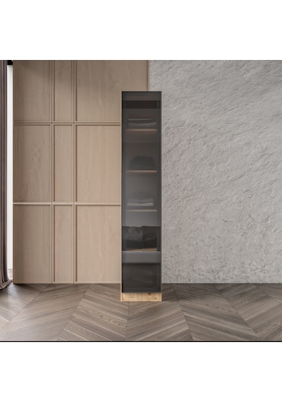 Kayra Füme Camlı Cok Amaclı Dolap Tamamı Mdf Safir Meşe