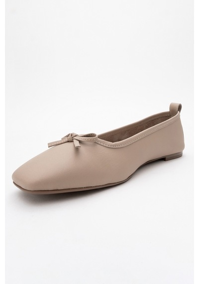 Luvishoes Luvi Shoes Sosa Bej Cilt Hakiki Deri Küt Burunlu Fiyonklu Kadın Babet Ayakkabı Bej Cilt