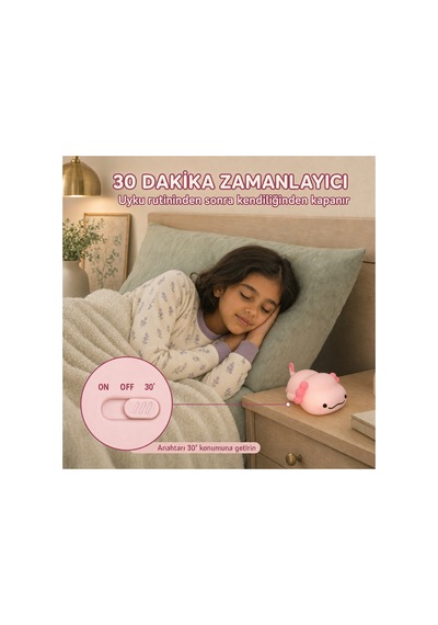 Axopo - Aksolotl Figürlü Şarjlı Silikon Gece Lambası 3 Kademe Dokunmatik Usb-c Pembe Pembe