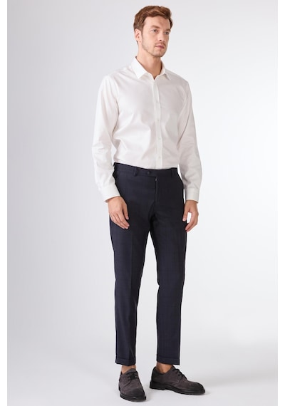 Dufy Koyu Lacivert Balıksırtı Slim Fit Erkek Takım Elbise Lacivert