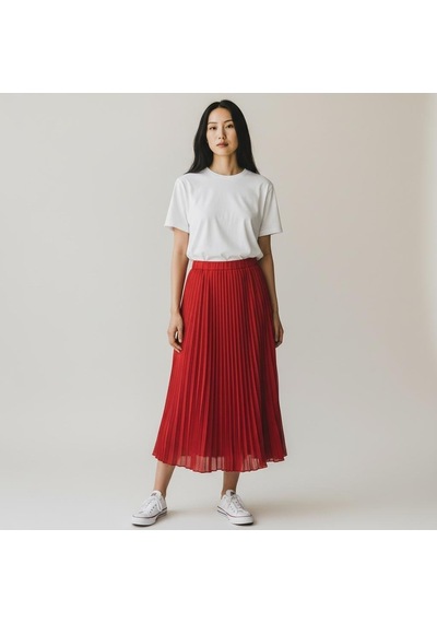 Eren Style Pileli Beli Lastikli Şifon Etek 95 Cm - 38-50 Kırmızı