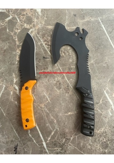 Dmr Dövme Çelik Kamp Baltası Kamp Çakısı Karbon Çelik Balta Çakı 2li Set