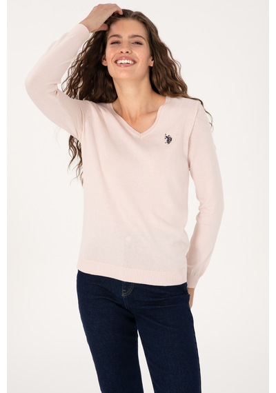 U.S. Polo Assn. Kadın Açık Pembe V Yaka Basic Kazak 50313590-VR078