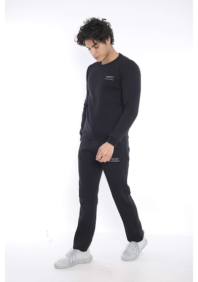 Escetic Erkek Spor Siyah Kışlık Sweatshirt Takım, 3 İplik (İçi Şardonlu)