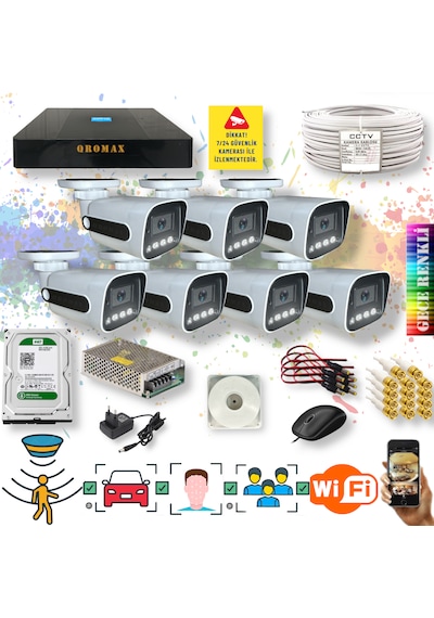 7 Kameralı Hareket Algılayan Gece Renkli Fullhd Kamera Seti 784w