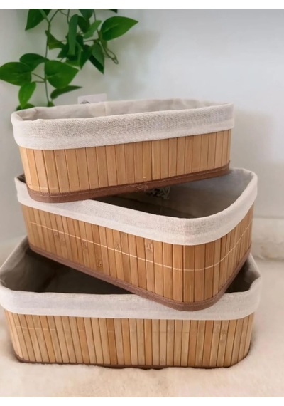 Tr 3'lü Çok Amaçlı Bambu Organizer Seti, Çok Boyutlu Mutfak Banyo Ev Sepetleri, Büyük, Orta, Küçük Boy Genel