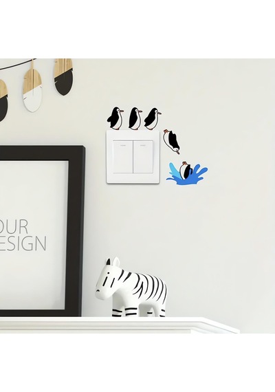 Cajuart 5 Parça Suya Dalan Penguenler Ahşap Priz Anahtar Sticker Modern Dekor Süs