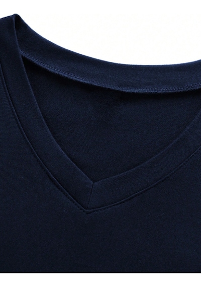 Tarz Cool Erkek Pamuk V Yaka Slim Fit Dar Kesim Tişört Lacivert XL