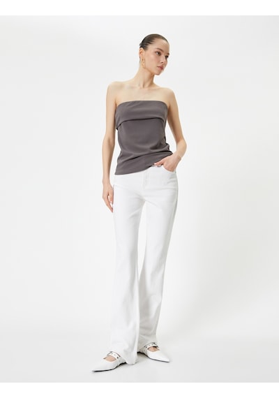 Koton Straplez Atlet Kat Detaylı Krep Scuba Kumaş Slim Fit Gri 4sal30235ık Gri