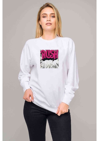 Rush Logo Jpeg Baskılı Beyaz Kadın Sweatshirt