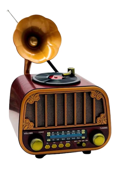 Dexxony Md-1318 Ahşap Tasarım Nostaljik Radyo - Gramofon Dekorlu Şarjlı Bluetooth Hoparlör  Seti