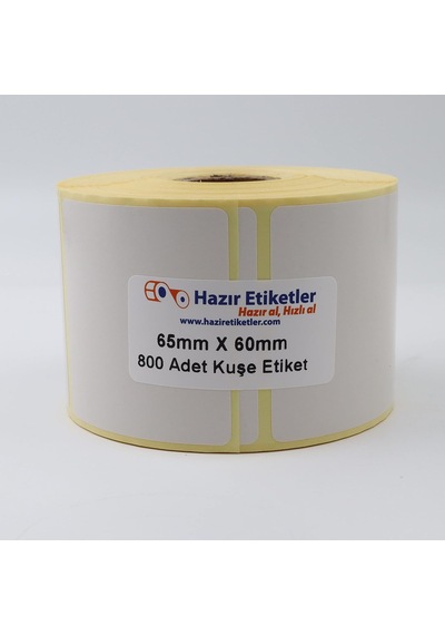 Kuşe Etiket 65mm X 60mm Ruloda 800 Adet 40mm Kuka Çapında Baskısız Barkod Yazıcı Etiketi Diğer