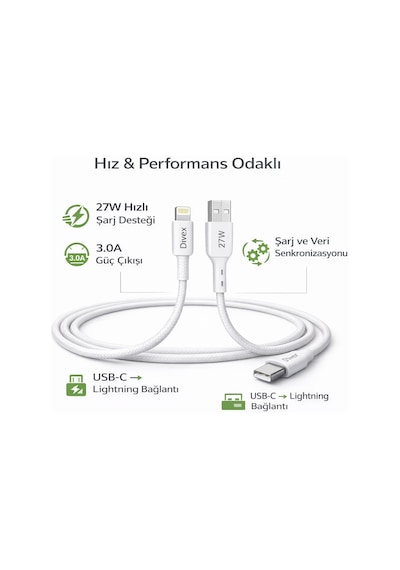 Usb-c Den Lightning Şarj Kablosu 1 Metre 27w Hızlı Şarj, 3.0a Güç Çıkışı Örgülü Dayanıklı T Standart