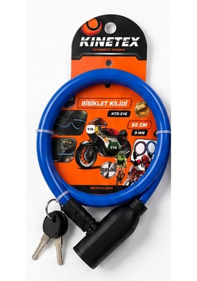 Bisiklet Kilidi 65 Cm 9 Mm Çelik Halatlı Anahtarlı Güvenlik Kilidi - Mavi