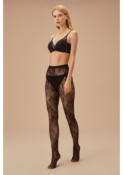 Suwen Fishnet Lace Külotlu Çorap Sc3048012 Siyah