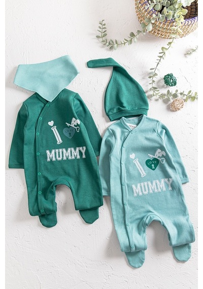 Babymod I Love Mummy Baskılı 2'Li Uzun Kollu Kız/Erkek Bebek Tulum Takım