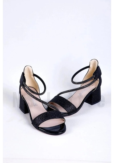 Nese Shoes Kız Çocuk Taşlı Bilekten Cırtlı Abiye Ayakkabı, Kız Çocuk Topuklu Ayakkabı Siyah