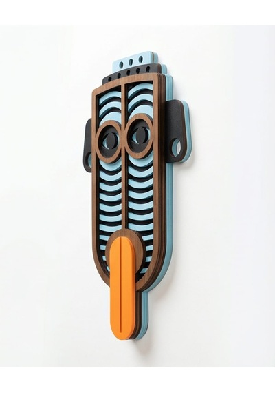 Modern Picasso Tarzı Ahşap Duvar Maske Mdf - Siyah Turuncu - Kırmızı Geometrik Tribal Mask 0