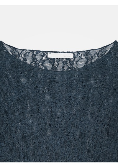 Dilvin 32764 Kayık Yaka Dantel Top-indigo İndigo