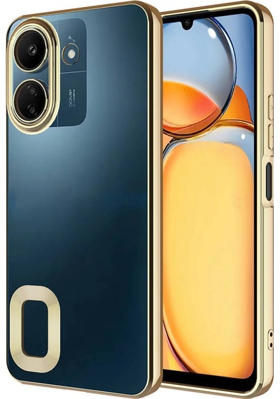 Poco C65 Kılıf Kamera Korumalı Logo Gösteren Zore Omega Kapak-gold Gold