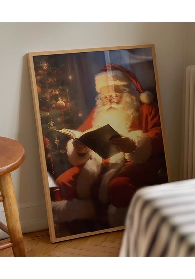 Çerçevesiz Poster Noel Baba Ve Kitap