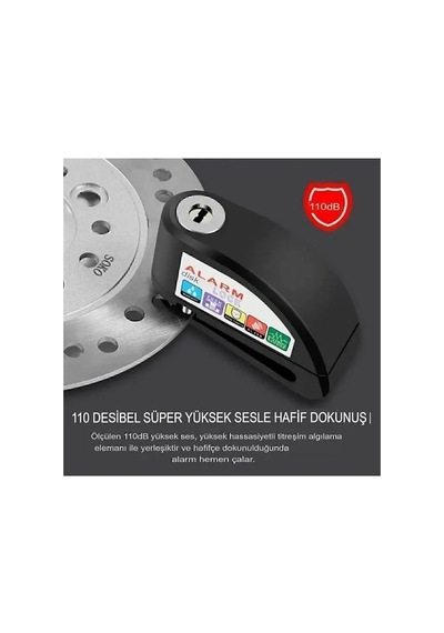 Bluetooth Araç Kiti Alarmlı Disk Kilidi Motorsiklet Scooter Bisiklet Sesli Alarm 110 Desibel Yüksek Ses