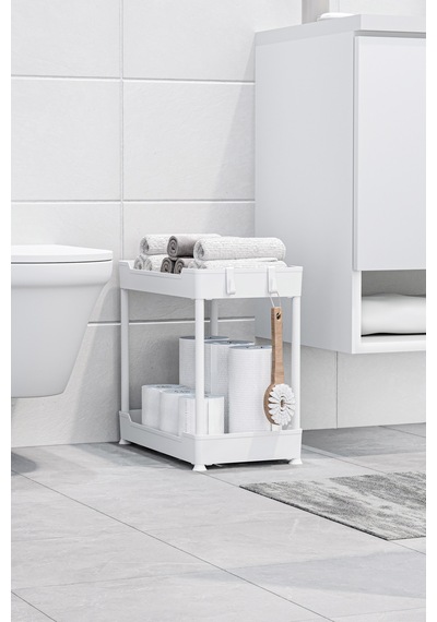 2 Adet Beyaz 2 Katlı Düzenleyici Mutfak Ve Banyo Rafı Çok Renkli