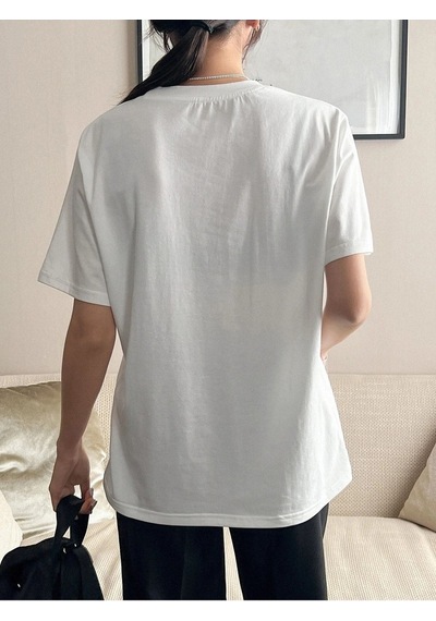 Guardian T-shirt - Beyaz Baskılı Oversize Bisiklet Yaka Kısa Kol Beyaz