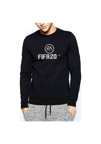 Fıfa 2020 Baskılı Siyah Erkek Örme Sweatshirt