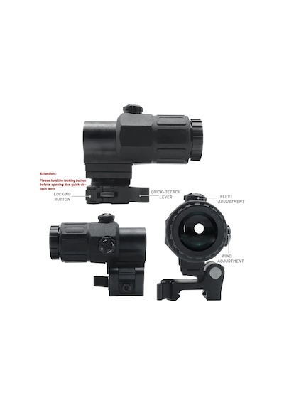 Magnifier 5x Yakınlaştırmalı Dürbün - 22mm Ray Uyumlu, Katlanır Yaylı Ayaklı Açık Sarı