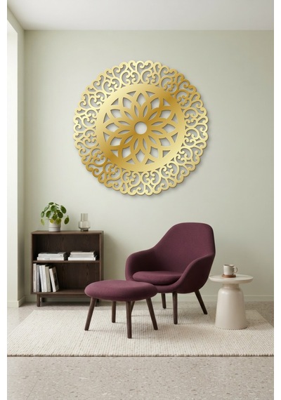 Lotus Mandala Metal Duvar Tablosu - Duvar Sanatı - Duvar Dekoru - Altın