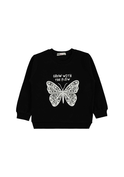 Civil Girls Kelebek Baskılı 2-5 Yaş Sweatshirt - Siyah Siyah-siyah