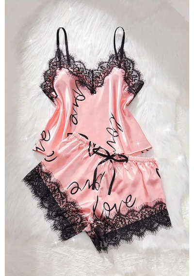 Merry See Love Kalp Baskılı Şortlu Pijama Takımı Pembe