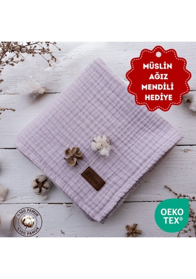 Zeypba 4 Katlı Müslin Kenar Dikişli Bebek-çocuk Müslin %100pamuk 90x100 CM Lila