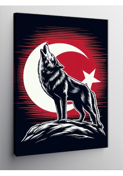 Kanvas Tablo Türk Bayrağı Ve Kurt 70cmx100cm