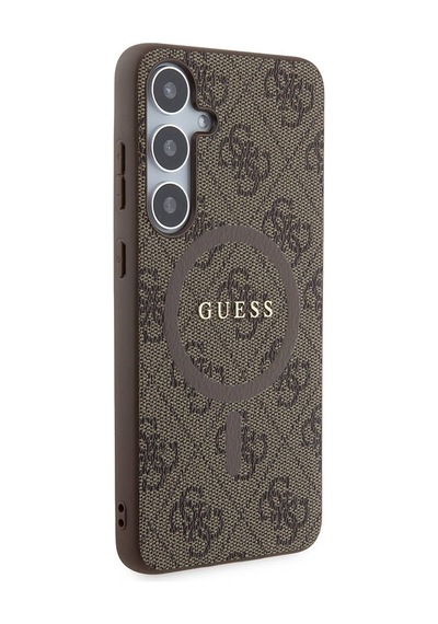 Galaxy Uyumlu S24 Plus Kılıf Guess Lisanslı Magsafe Özellikli 4g Desenli Yazı Logolu Kapak Kahverengi