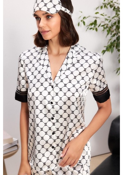 Pierre Cardin Saten Biyeli Kadın Pijama Şort Takımı 1305 Siyah Siyah