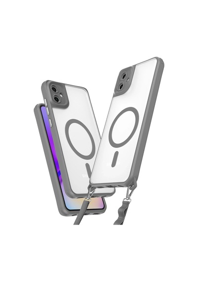 Samsung Galaxy A06 Uyumlu Manyetik Magsafe Destekli Askı Aparatlı Darbe Emici Kılıf Gri