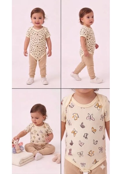 Veraura Lifestyle 6/18 Ay Baskılı Zıbınlı Penye Bebek Takımı Bej
