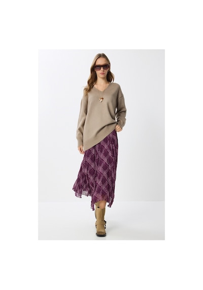 Asur Boutique Asur Butik Kadın Asimetrik Kesim Şifon Astarlı Etek Mor