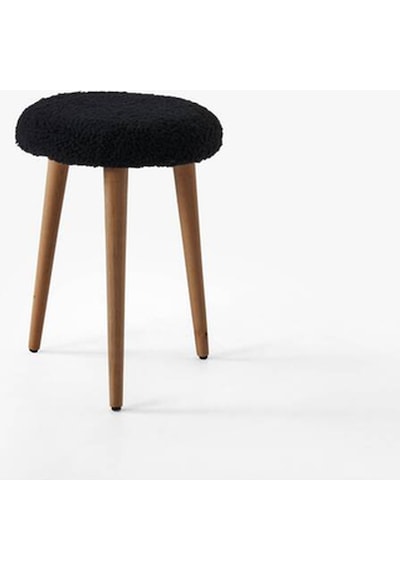 Modern Ahşap Ayaklı Teddy Kumaş Tabure Makyaj Masası & Ayak Dinlendirme Elegant Siyah Siyah